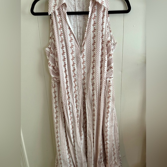 EVERLEIGH BROOKS Cream and Brown Patterned Front Criss Cross Tie Dress Sz M - Picture 8 of 8